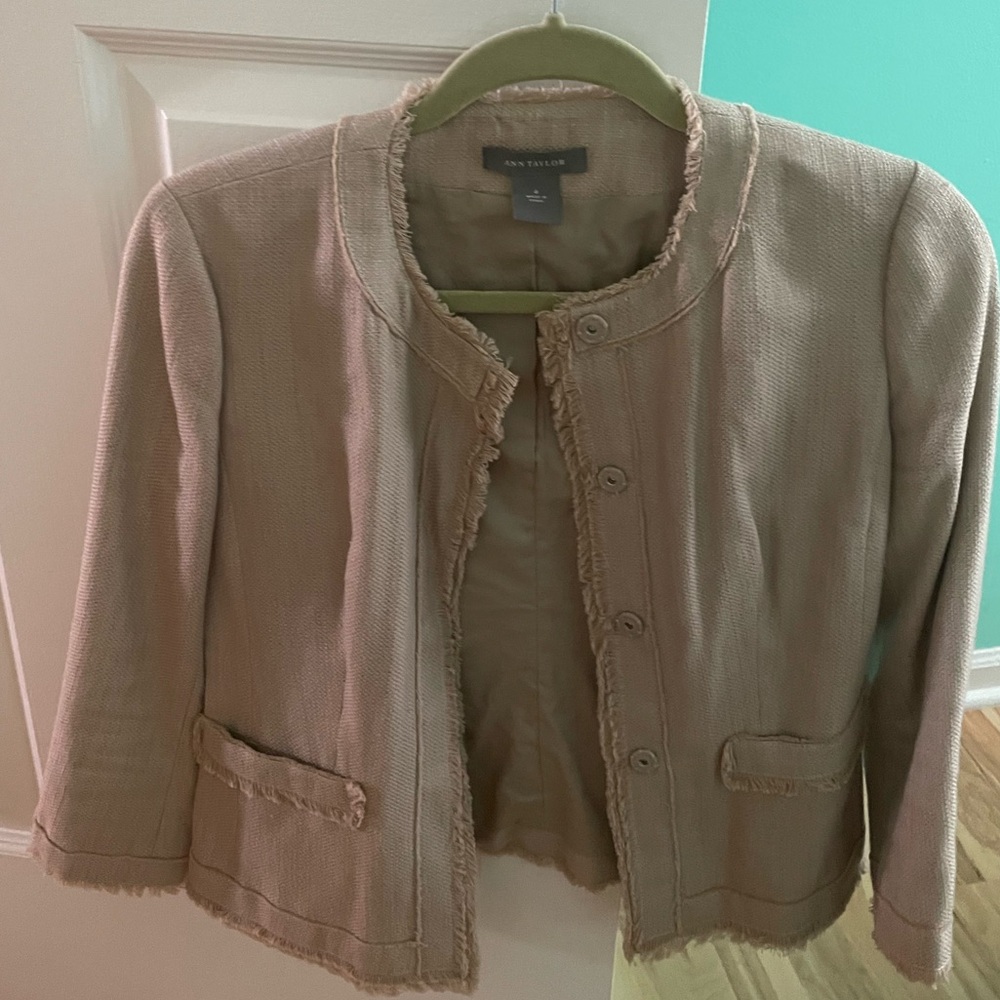 Ann Taylor beige frayed blazer